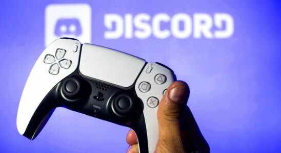 In this photo illustration, a PlayStation 5 controller seen with a Discord logo in the background.