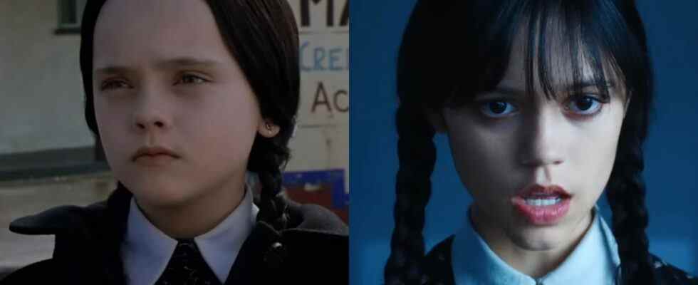 christina ricci in the addams family and jenna ortega in wednesday.