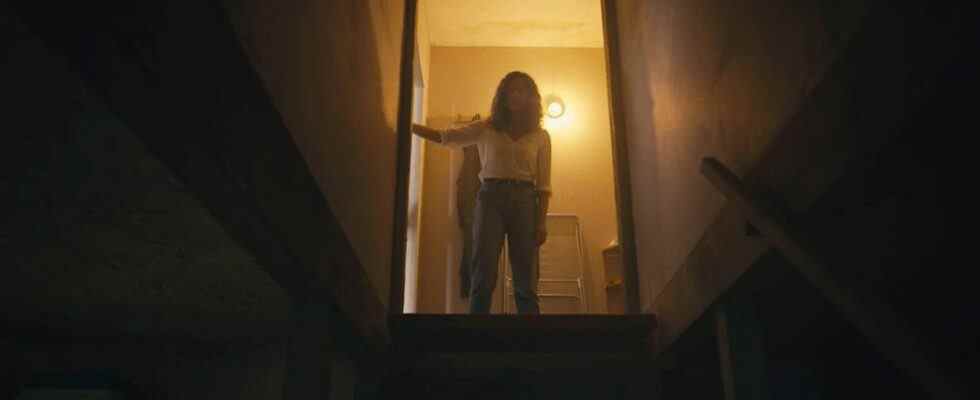 Georgina Campbell in Barbarian at door of attic