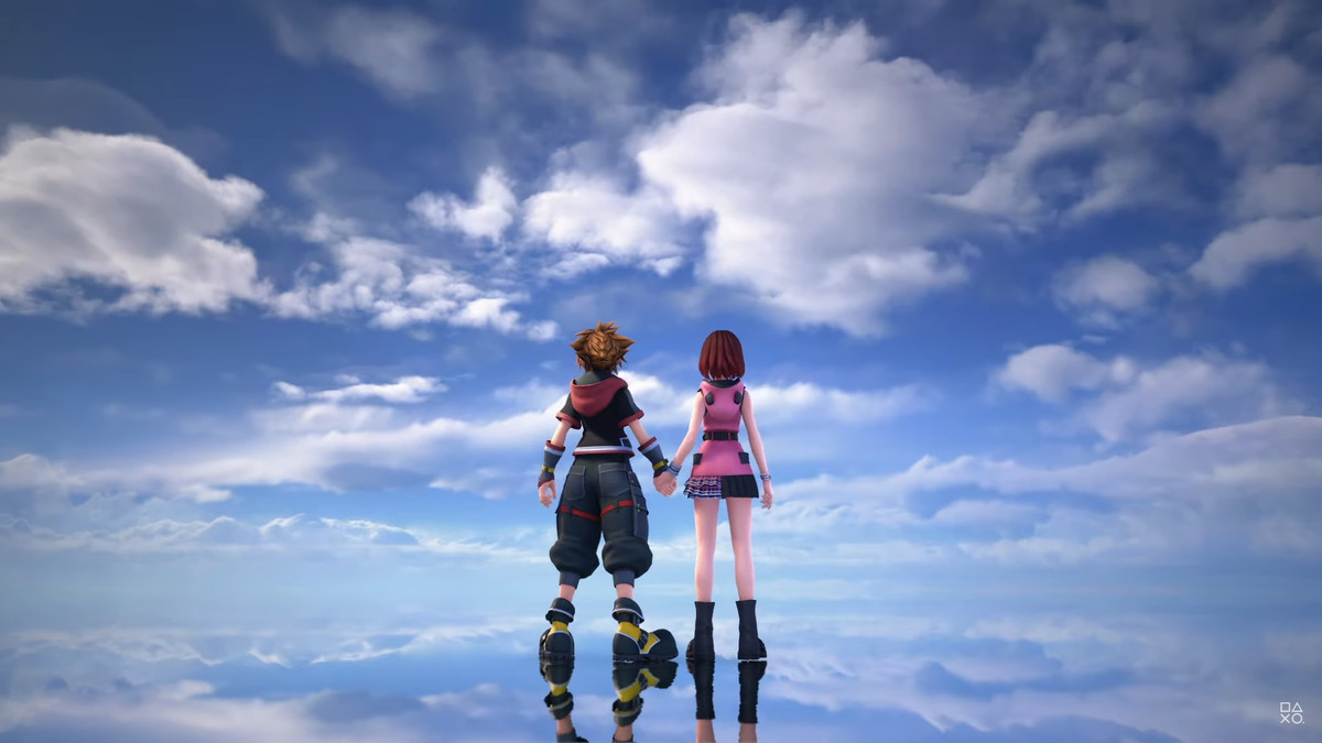 Sora et Kairi regardent ensemble le vaste ciel dans Kingdom Hearts 3