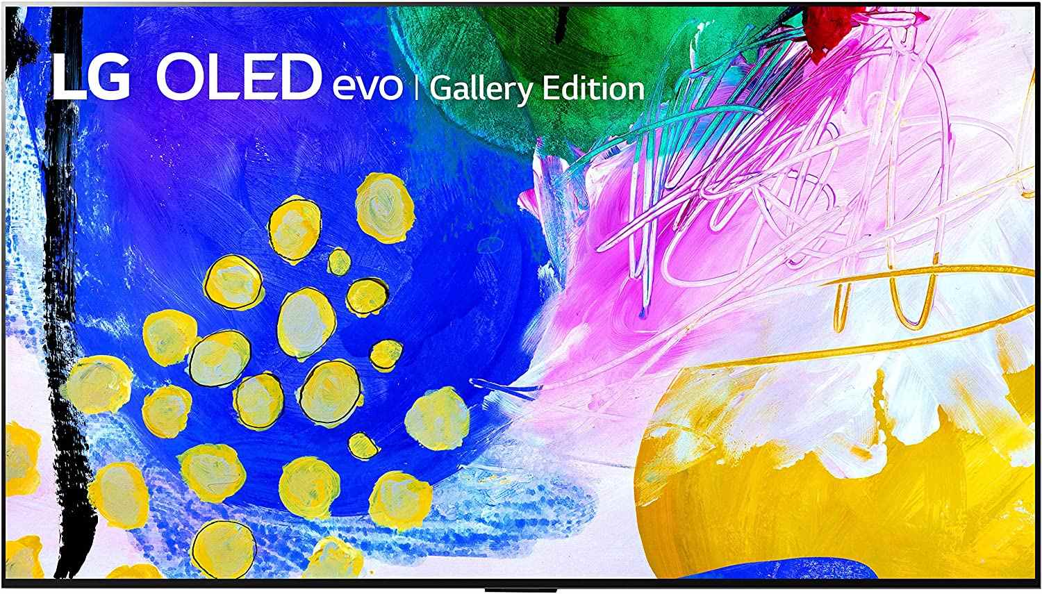 Téléviseur OLED LG G2 Gallery affichant des illustrations colorées