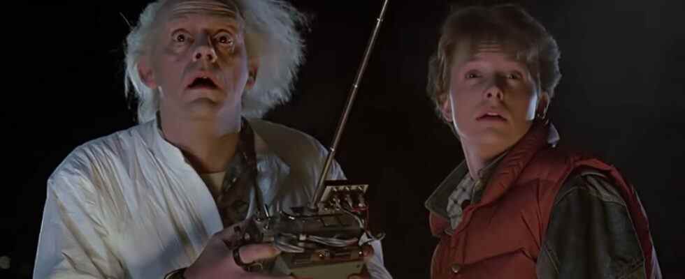 Christopher Lloyd as Doc Brown and Michael J. Fox as Marty McFly in Back to the Future