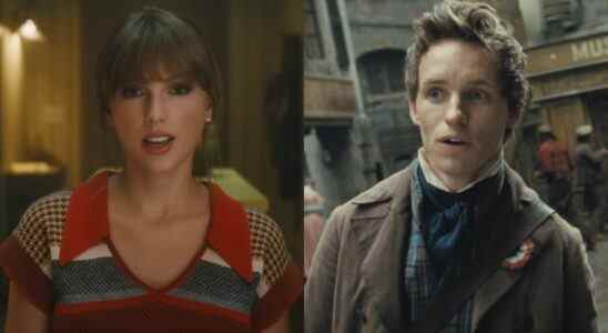 Left to right: Taylor Swift in the Anti-Hero music video and Eddie Redmayne in Les Miserables.