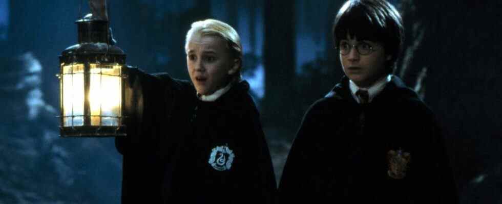 Tom Felton and Daniel Radcliffe as Draco and Harry Potter in Sorcerer