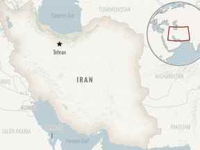 Ceci est une carte de localisation de l'Iran avec sa capitale, Téhéran.  (AP Photo)