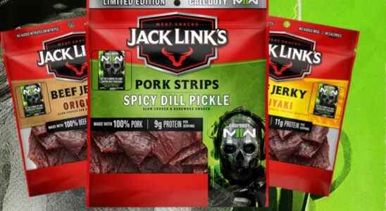 a lineup of CoD-themed jerky bags