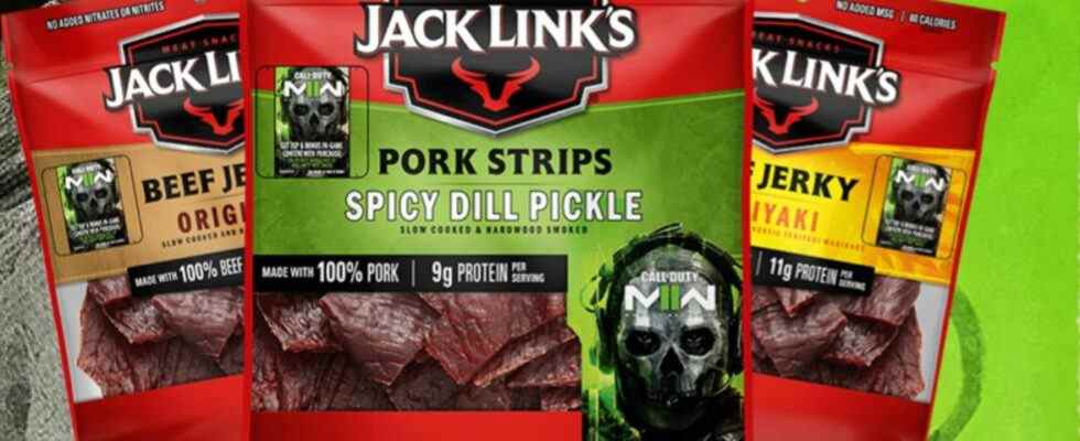 a lineup of CoD-themed jerky bags
