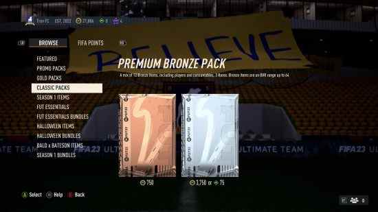 Méthodes de trading FIFA 23 : Packs Bronze dans le magasin