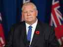 Le premier ministre de l'Ontario Doug prend la parole lors d'une conférence de presse à Queen's Park à Toronto le lundi 7 novembre 2022.   