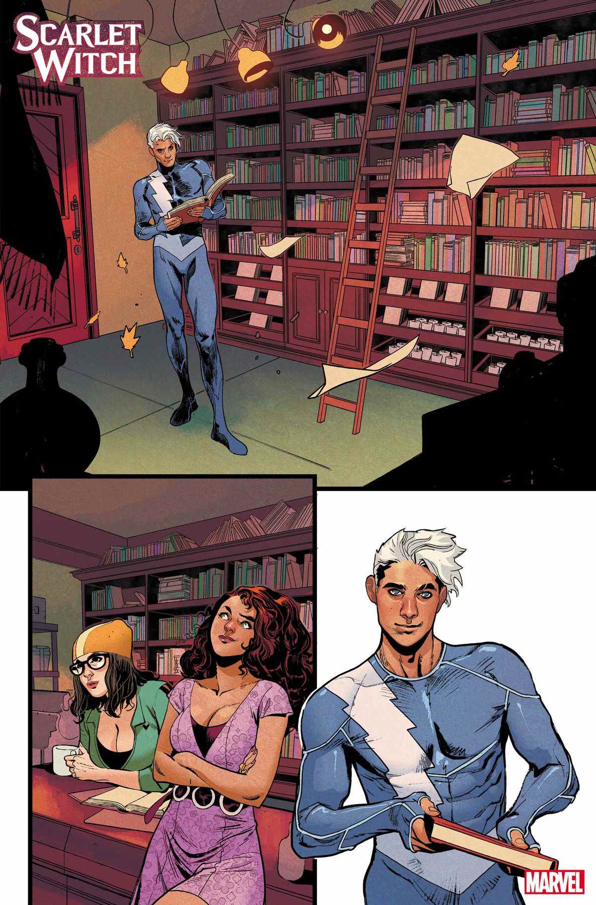 Quicksivler, Wanda et Darcy dans une librairie dans Scarlet Witch # 2 (2023). 