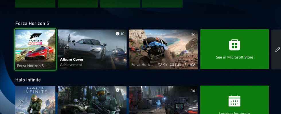 Expériences Xbox avec des groupes et des recommandations de passe de jeu lors de la prochaine actualisation de la page d'accueil