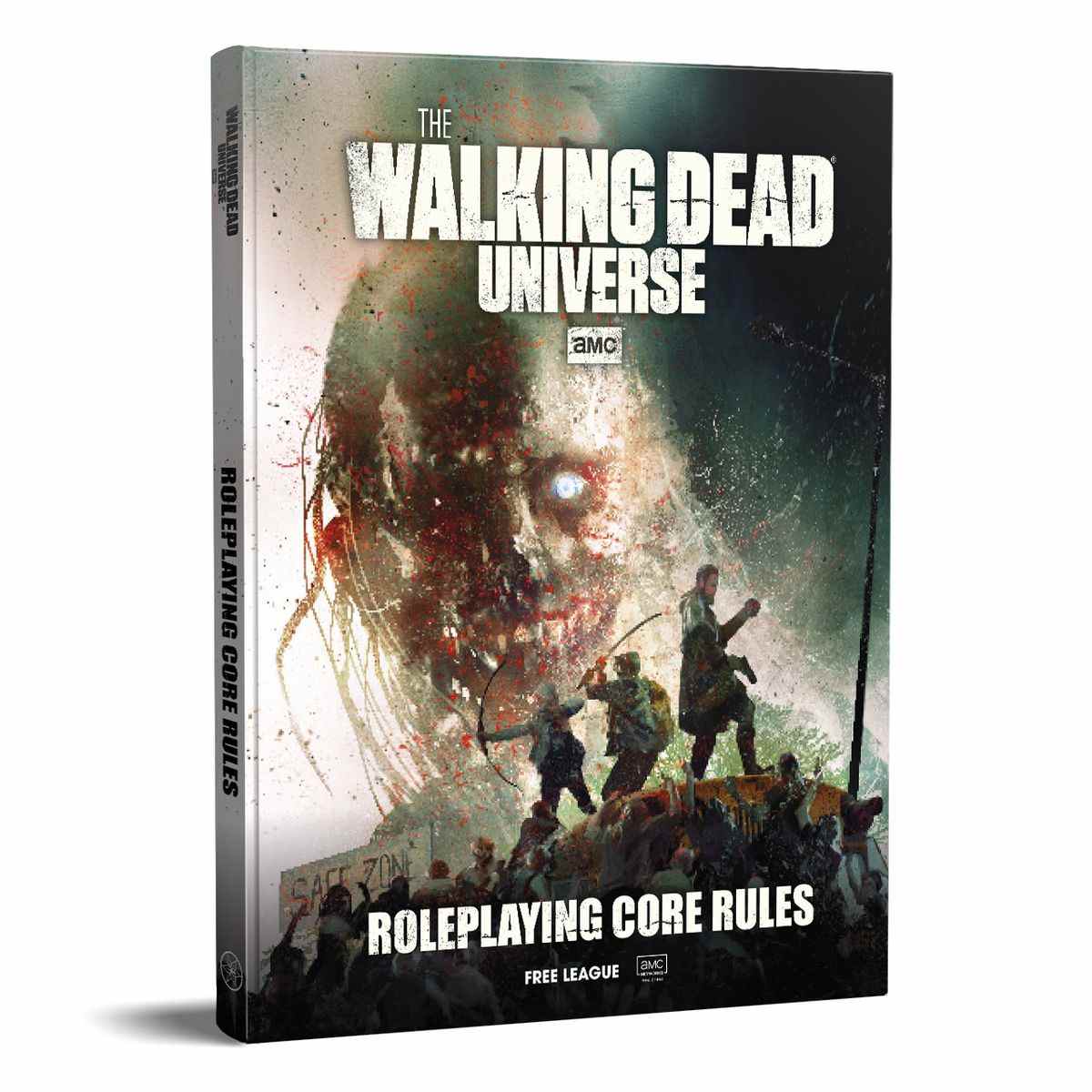 Une maquette du livre lui-même, mettant en vedette des survivants faisant un dernier combat au sommet d'un autobus scolaire.  Le titre indique les règles de base du jeu de rôle The Walking Dead Universe.