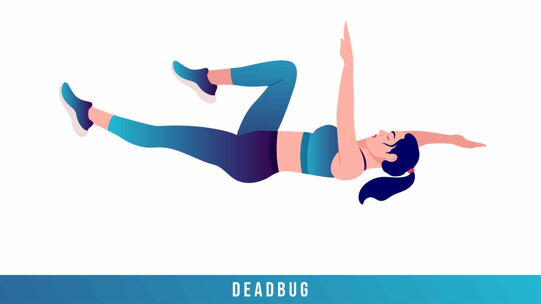 Personne exécutant un deadbug sur le dos avec un bras et la jambe opposée tendus