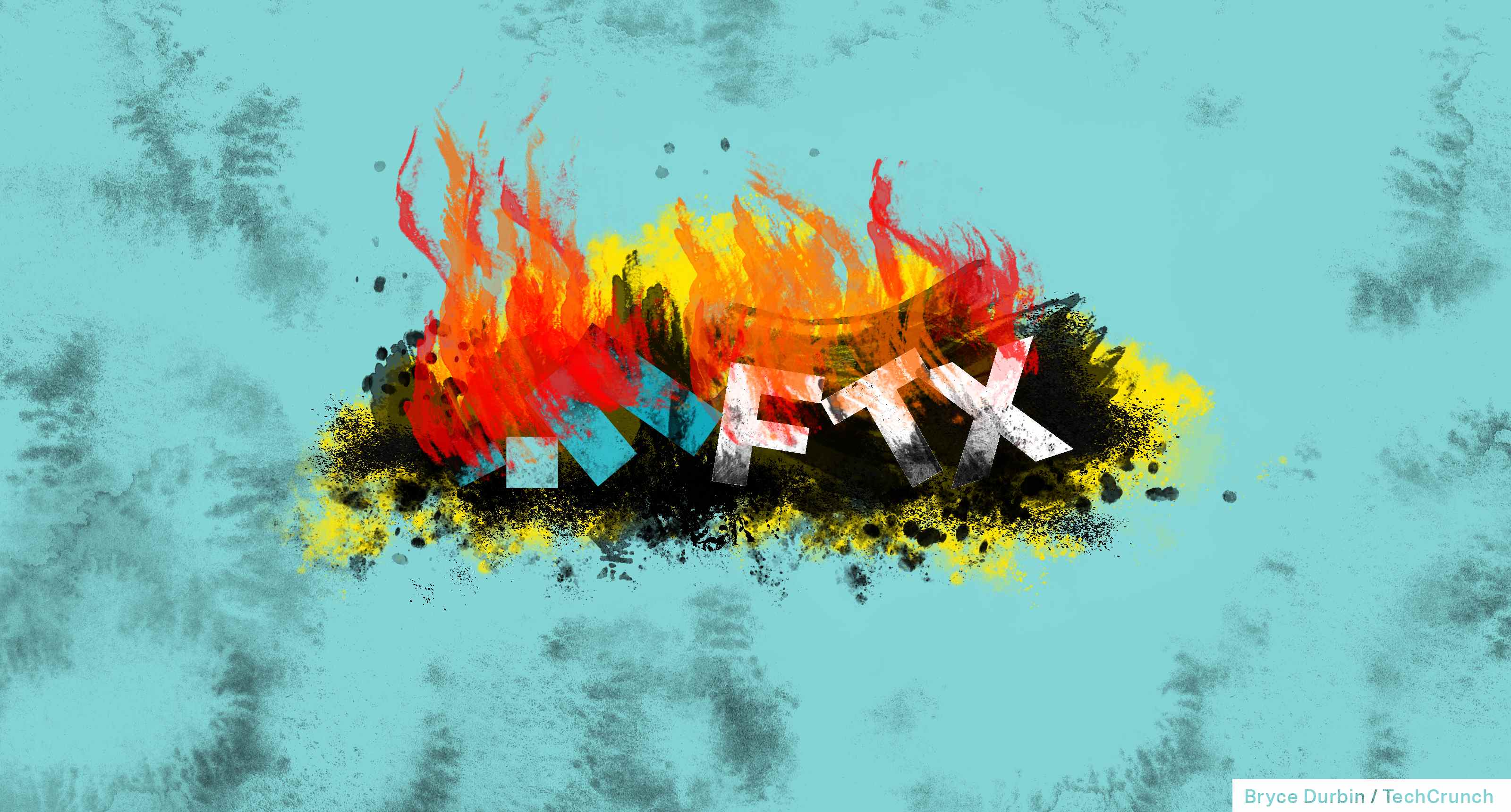 Logo FTX cassé et en feu