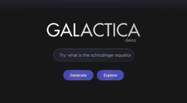 Une capture d'écran du site Web Galactica de Meta AI avant la fin de la démo.