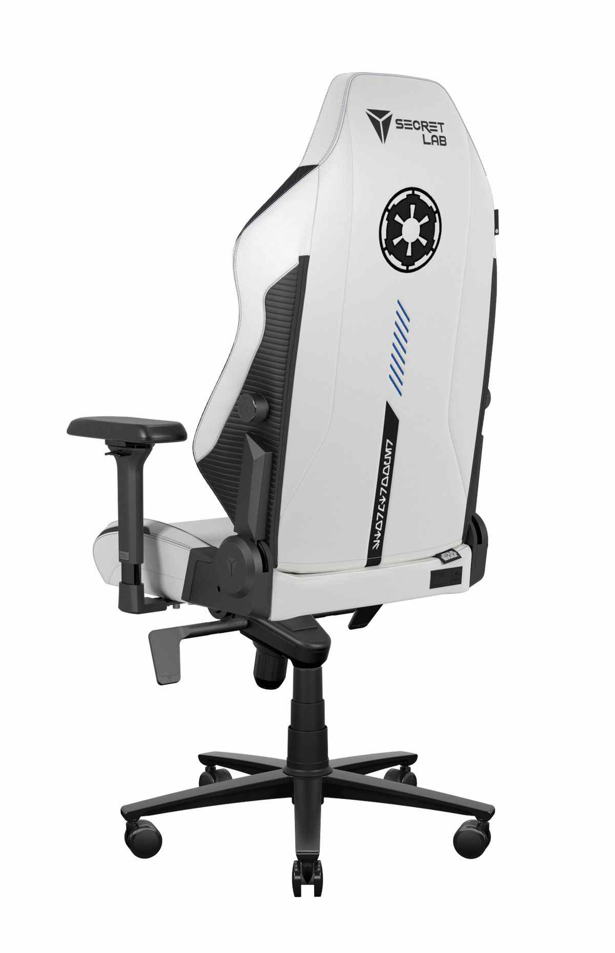 Image d'une chaise de jeu Star Wars blanche et noire.