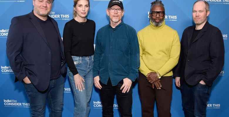 Benjamin Wallfisch (Composer), Rachael Tate (Supervising Sound Editor), Ron Howard (Director / Producer), James D. Wilcox (Editor) and Oliver Tarney (Supervising Sound Editor) arrive at the 2022 IndieWire FYC Consider This Brunch  at the Citizen News on November 18th, 2022 in Hollywood, California.