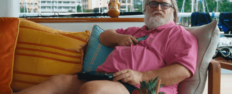 Gabe Newell in a Valve promotional video, on a yacht.