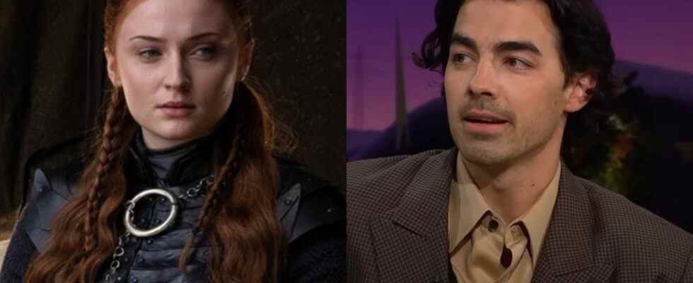 From left to right: Sophie Turner as Sansa Stark on Game of Thrones and Joe Jonas on the Late Late Show with James Corden.