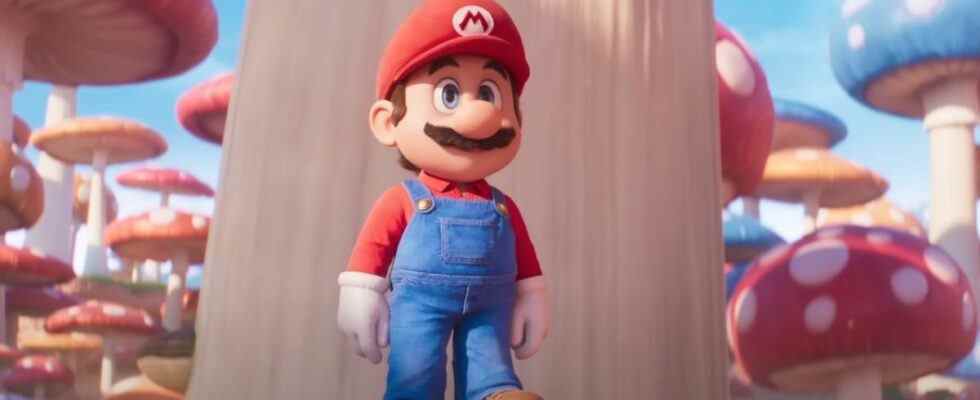 Mario standing atop big mushroom in The Super Mario Bros. Movie