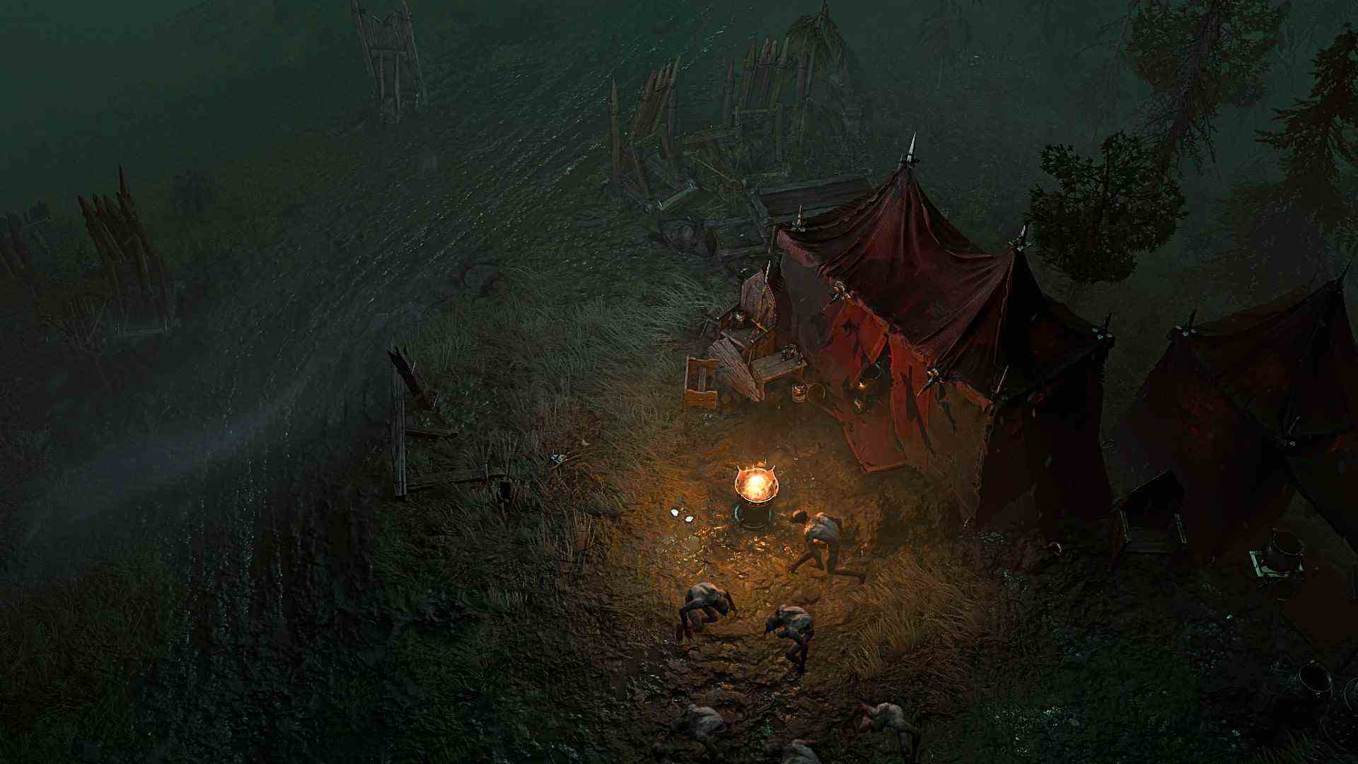 L'un des campings faiblement éclairés de Diablo 4 attaqué la nuit par des goules