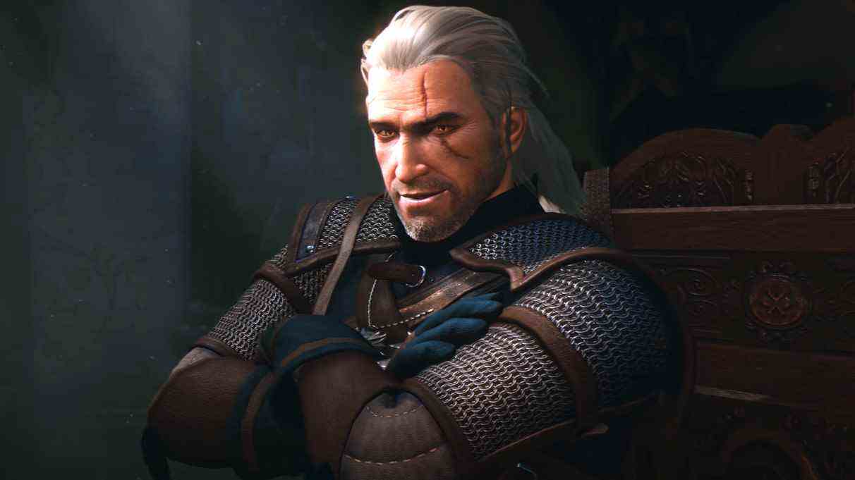 Geralt dans The Witcher croisant les bras