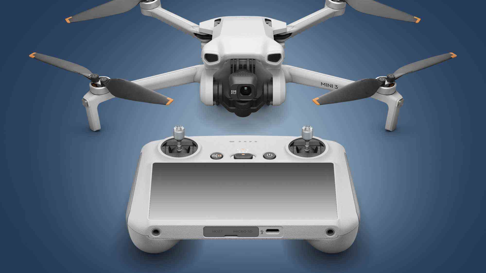 Le drone DJI Mini 3 sur fond bleu