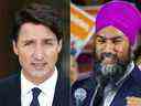 Le premier ministre Justin Trudeau et le chef du NPD Jagmeet Singh sont vus sur cette photo combinée.