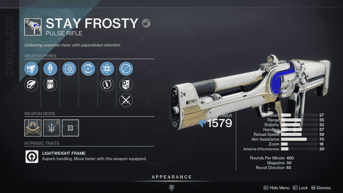 Le nouveau fusil à impulsion Stay Frost de l'événement The Dawning de Destiny 2