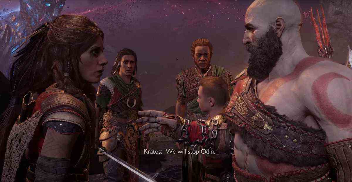 Une Freya en colère et un Kratos plus calme échangent des mots lors du siège culminant final d'Asgard, Kratos rassurant Freya, 