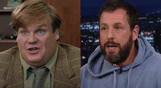 Chris Farley in Tommy Boy and Adam Sandler on The tonight Show