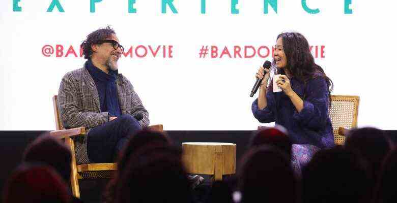 LOS ANGELES, CALIFORNIA - DECEMBER 10: (L-R) Alejandro G. Iñárritu and Chloe Zhao speak onstage at Netflix's Bardo Experience at Goya Studios on December 10, 2022 in Los Angeles, California. (Photo by Randy Shropshire/Getty Images for Netflix)