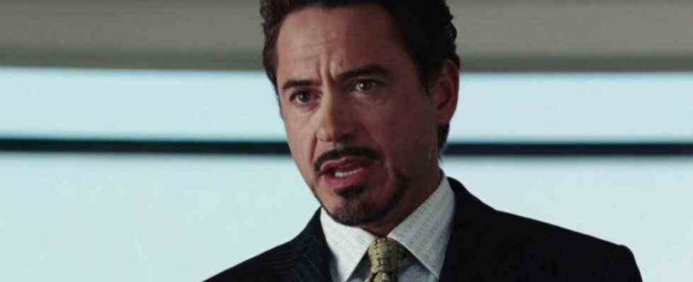 Robert Downey Jr as Tony Stark at the end of Iron Man