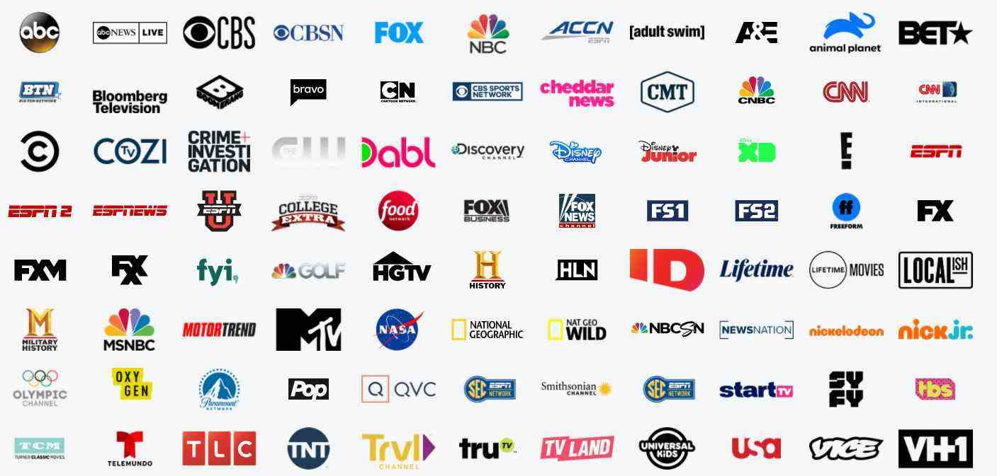 Logos des chaînes du plan Hulu + Live TV