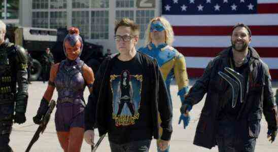 James Gunn walking with The Suicide Squad actors