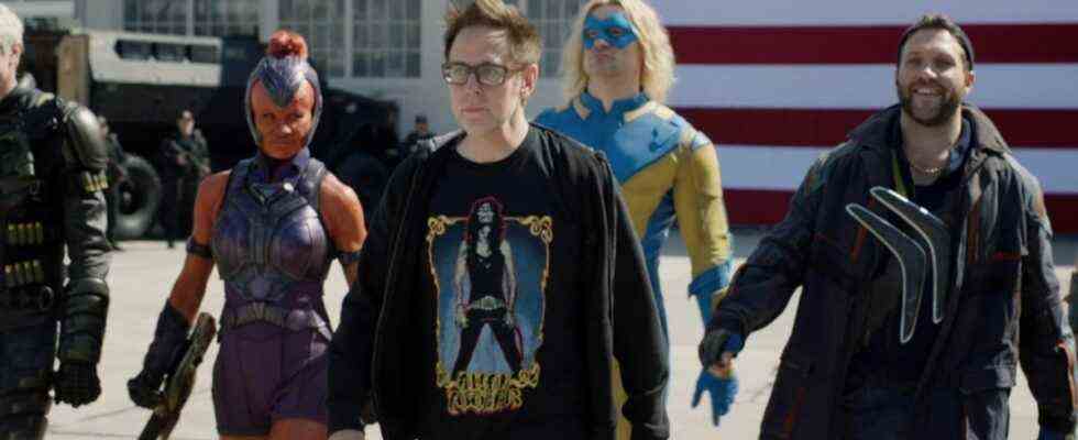 James Gunn walking with The Suicide Squad actors
