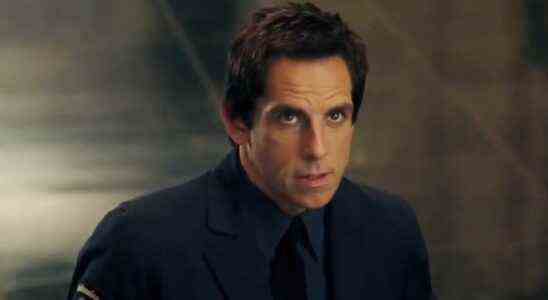 Ben Stiller looks up with scrutiny in Night at the Museum: Battle of the Smithsonian.