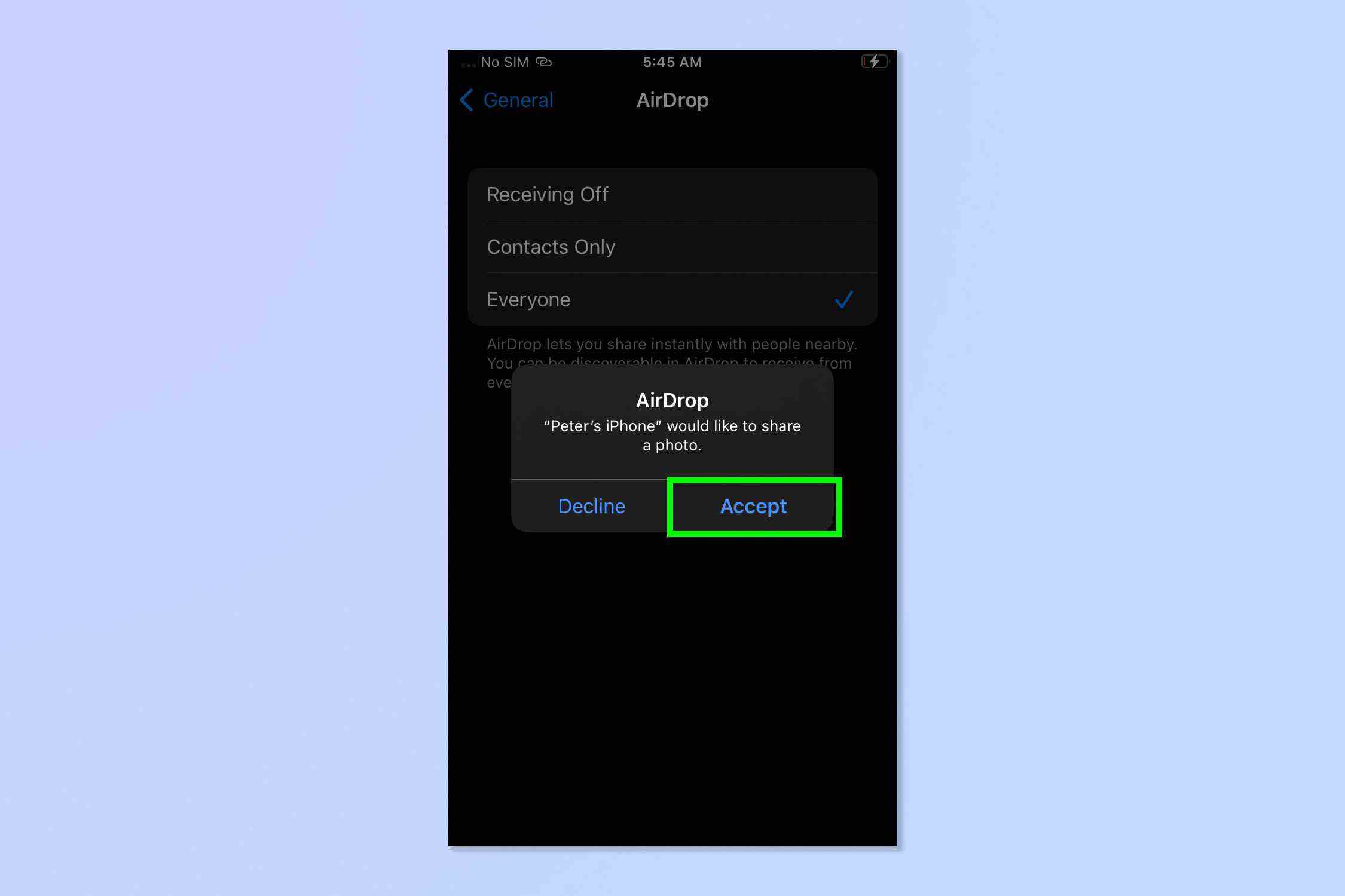 Une capture d'écran montrant comment utiliser AirDrop sur iPhone