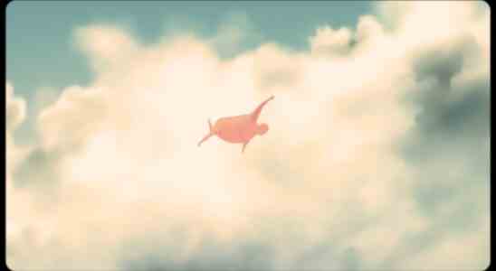 In a still from "The Flying Sailor," a naked figure flies through the air