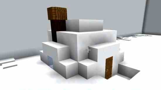 Constructions de Noël Minecraft - un petit igloo avec une cheminée construite dans Minecraft