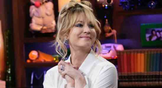 Kaley Cuoco with hair up on Watch What Happens Live