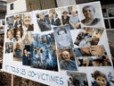 Un montage de photographies rendant hommage à certains de ceux qui sont décédés de la COVID-19 à la Résidence Angelica à Montréal le 23 juillet 2020.