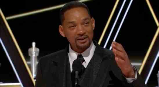 Will Smith accepting his Oscar for King Richard at the 2022 Academy Awards