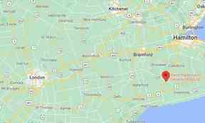 Google Maps : l'icône rouge indique l'emplacement de Hagersville