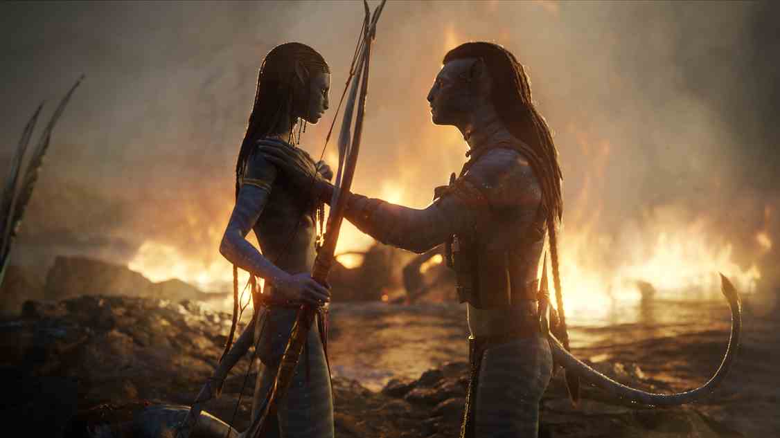 Neytiri et Jake sur un rocher dans Avatar : La Voie de l'Eau