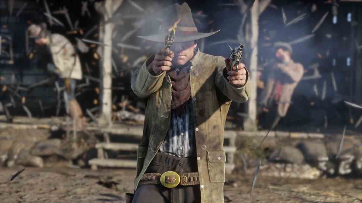 Red Dead Redemption 2 - Arthur Morgan tire deux revolvers