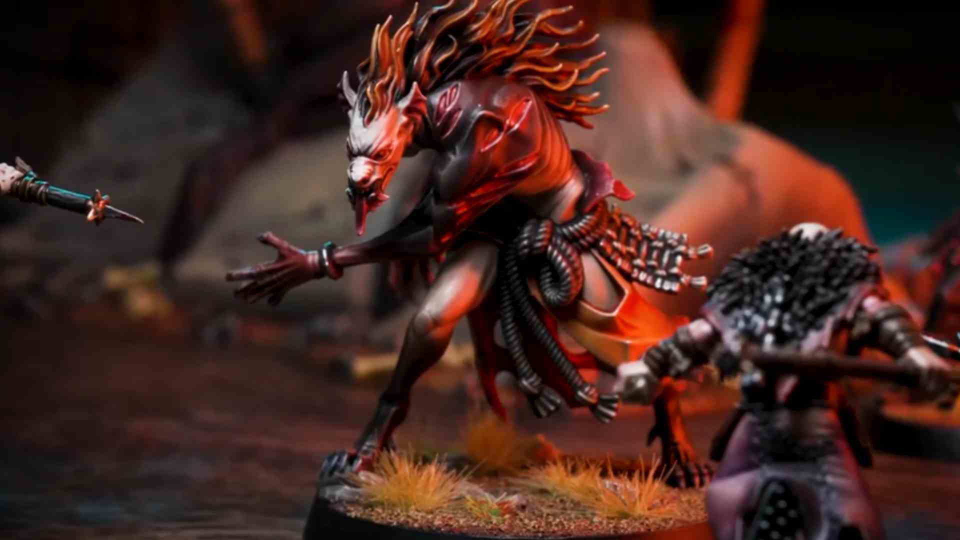 Image promotionnelle Warhammer Age of Sigmar Warcry: Bloodhunt avec un monstre vampirique affrontant des ennemis du Chaos