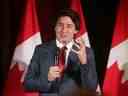 Le premier ministre Justin Trudeau s'exprimant au Willistead Manor à Windsor. 