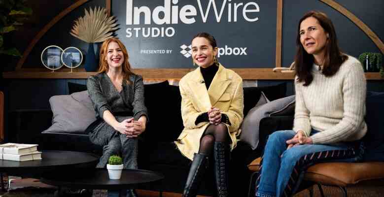Rosalie Craig, Emilia Clarke and Sophie Barthes at the IndieWire Sundance Studio, Presented by Dropbox on January 20, 2023 in Park City, Utah.